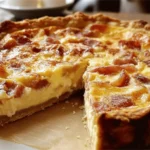 Quiche lorraine maison Ingrédients 200 g de pâte brisée 200 g de lardons de dinde 30 g de beurre 20 cl de crème fraîche Une pincée de muscade Sel Poivre 3 œufs 20 cl de lait Instructions Préchauffez le four à 180°C (thermostat 6). Pendant ce temps, étalez doucement la pâte brisée dans un moule à tarte bien beurré, comme le faisait mamie. Piquez la pâte à la fourchette pour qu’elle ne gonfle pas à la cuisson, puis parsemez-la de quelques copeaux de beurre. Ce petit geste donne une base bien fondante. Faites revenir les lardons de dinde à la poêle, à feu moyen, jusqu’à ce qu’ils soient légèrement dorés. Égouttez-les bien ensuite sur du papier absorbant. Dans un grand bol, cassez les œufs, ajoutez la crème fraîche et le lait. Fouettez le tout avec énergie, comme si vous prépariez une belle omelette du dimanche. Incorporez les lardons à la préparation. Assaisonnez avec une pincée de sel, du poivre du moulin, et une touche de muscade pour relever le goût tout en finesse. Versez cette garniture délicieuse sur la pâte. Glissez le tout au four pour environ 45 à 50 minutes, jusqu’à ce que le dessus soit bien doré et légèrement gonflé. Sortez la quiche du four, laissez-la reposer quelques minutes... C’est prêt ! Servez tiède ou à température ambiante, accompagnée d’une petite salade verte. Temps de préparation : 10 min Temps de cuisson : 45 min Temps total : 55 min Portions : 6