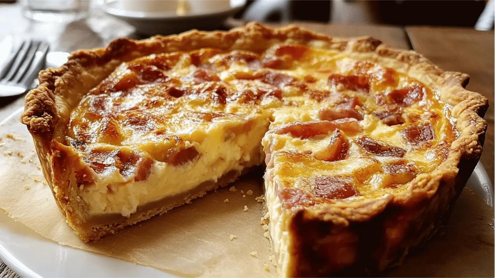 Quiche lorraine maison Ingrédients 200 g de pâte brisée 200 g de lardons de dinde 30 g de beurre 20 cl de crème fraîche Une pincée de muscade Sel Poivre 3 œufs 20 cl de lait Instructions Préchauffez le four à 180°C (thermostat 6). Pendant ce temps, étalez doucement la pâte brisée dans un moule à tarte bien beurré, comme le faisait mamie. Piquez la pâte à la fourchette pour qu’elle ne gonfle pas à la cuisson, puis parsemez-la de quelques copeaux de beurre. Ce petit geste donne une base bien fondante. Faites revenir les lardons de dinde à la poêle, à feu moyen, jusqu’à ce qu’ils soient légèrement dorés. Égouttez-les bien ensuite sur du papier absorbant. Dans un grand bol, cassez les œufs, ajoutez la crème fraîche et le lait. Fouettez le tout avec énergie, comme si vous prépariez une belle omelette du dimanche. Incorporez les lardons à la préparation. Assaisonnez avec une pincée de sel, du poivre du moulin, et une touche de muscade pour relever le goût tout en finesse. Versez cette garniture délicieuse sur la pâte. Glissez le tout au four pour environ 45 à 50 minutes, jusqu’à ce que le dessus soit bien doré et légèrement gonflé. Sortez la quiche du four, laissez-la reposer quelques minutes... C’est prêt ! Servez tiède ou à température ambiante, accompagnée d’une petite salade verte. Temps de préparation : 10 min Temps de cuisson : 45 min Temps total : 55 min Portions : 6