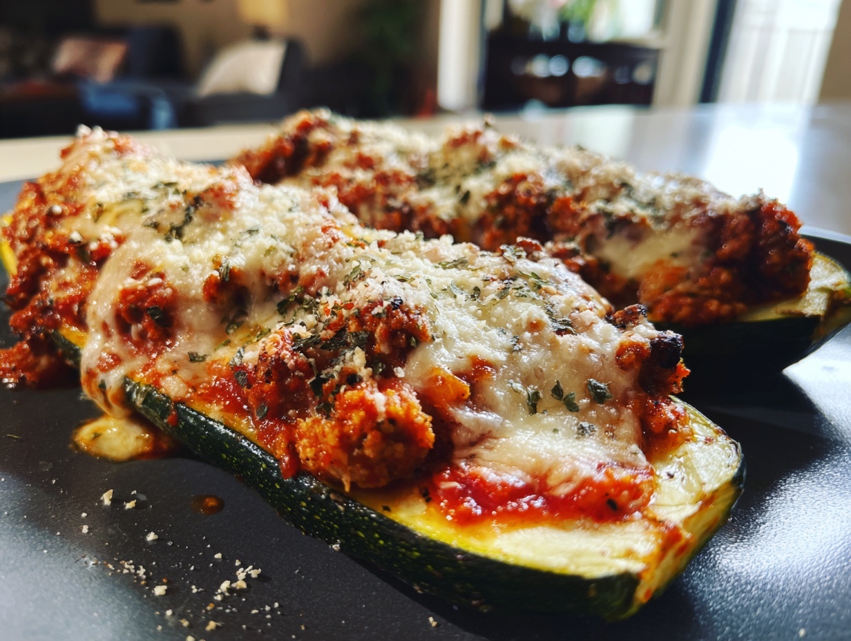 Keto Chicken Parmesan Zucchini Boats