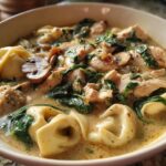 Creamy Chicken, Spinach and Mushroom Tortellini Soup