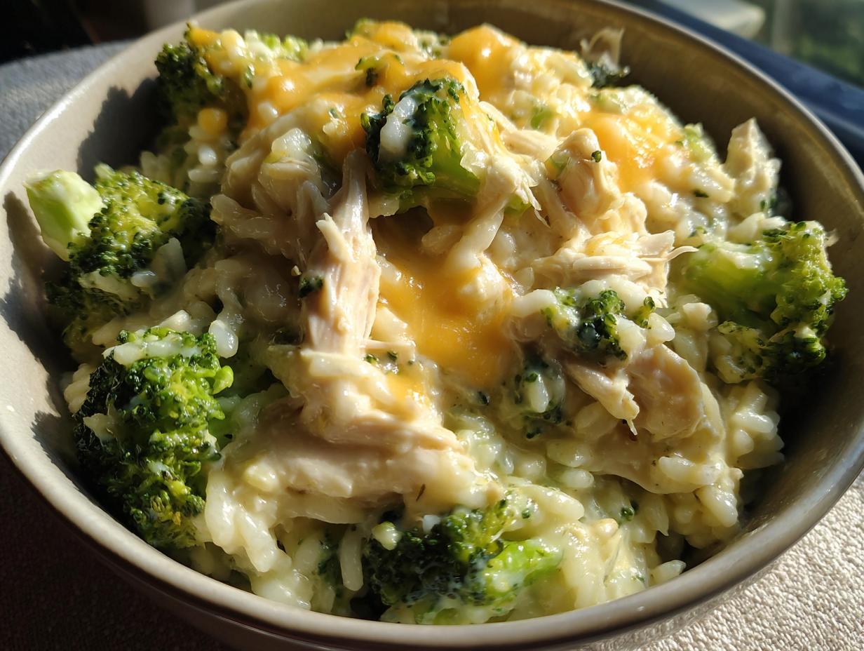 Amazing Crockpot Cheesy Chicken Broccoli Rice