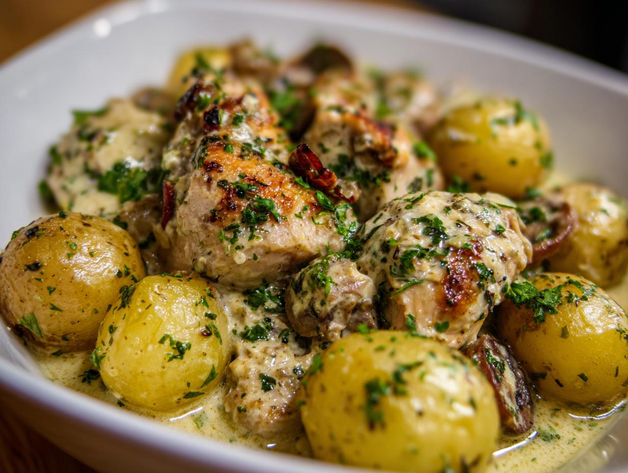 Amazing Garlic Parmesan Crockpot Chicken & Potatoes