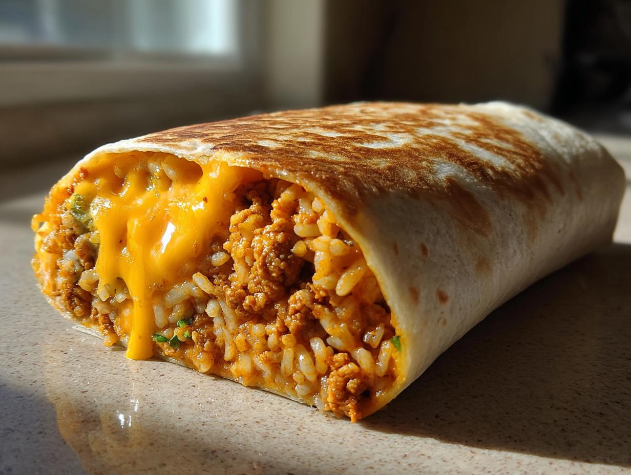 Cheesy Ground Chicken and Rice Burritos