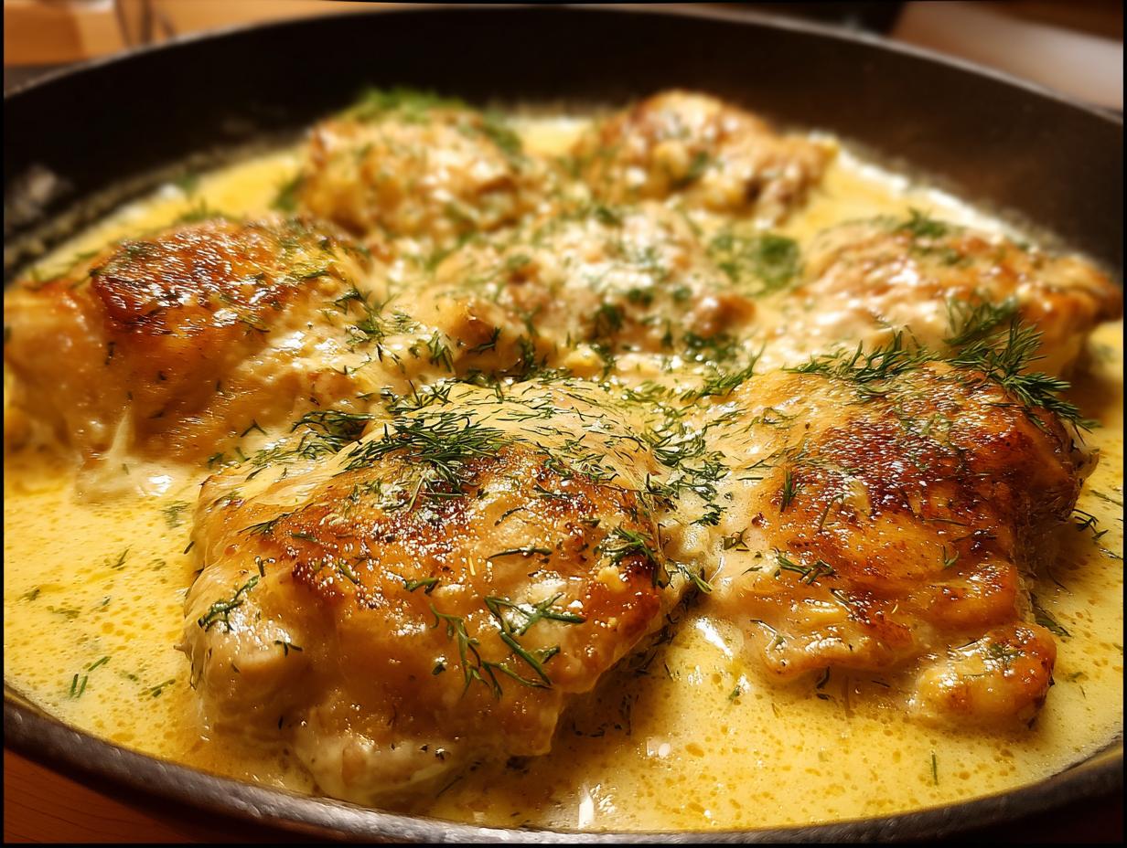 Amazing Creamy Oven Baked Chicken Thighs