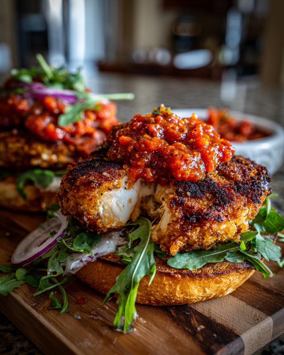 Stuffed chicken parmesan burgers: 4 total joys 4 Stuffed chicken parmesan burgers - detail 1