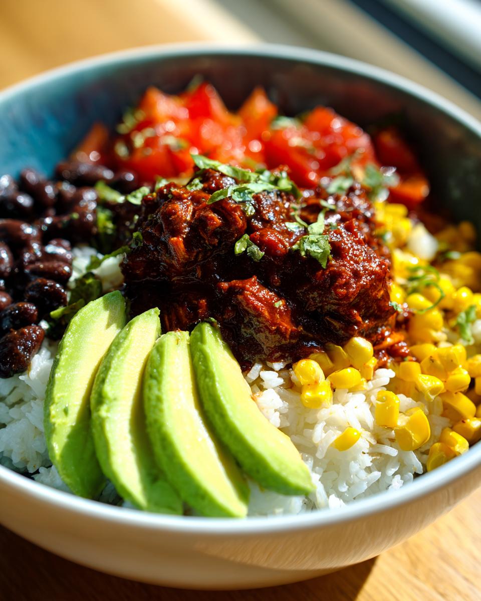 Flavorful slow cooker chicken burrito bowl! 6 servings 4 slow cooker chicken burrito bowl - detail 1