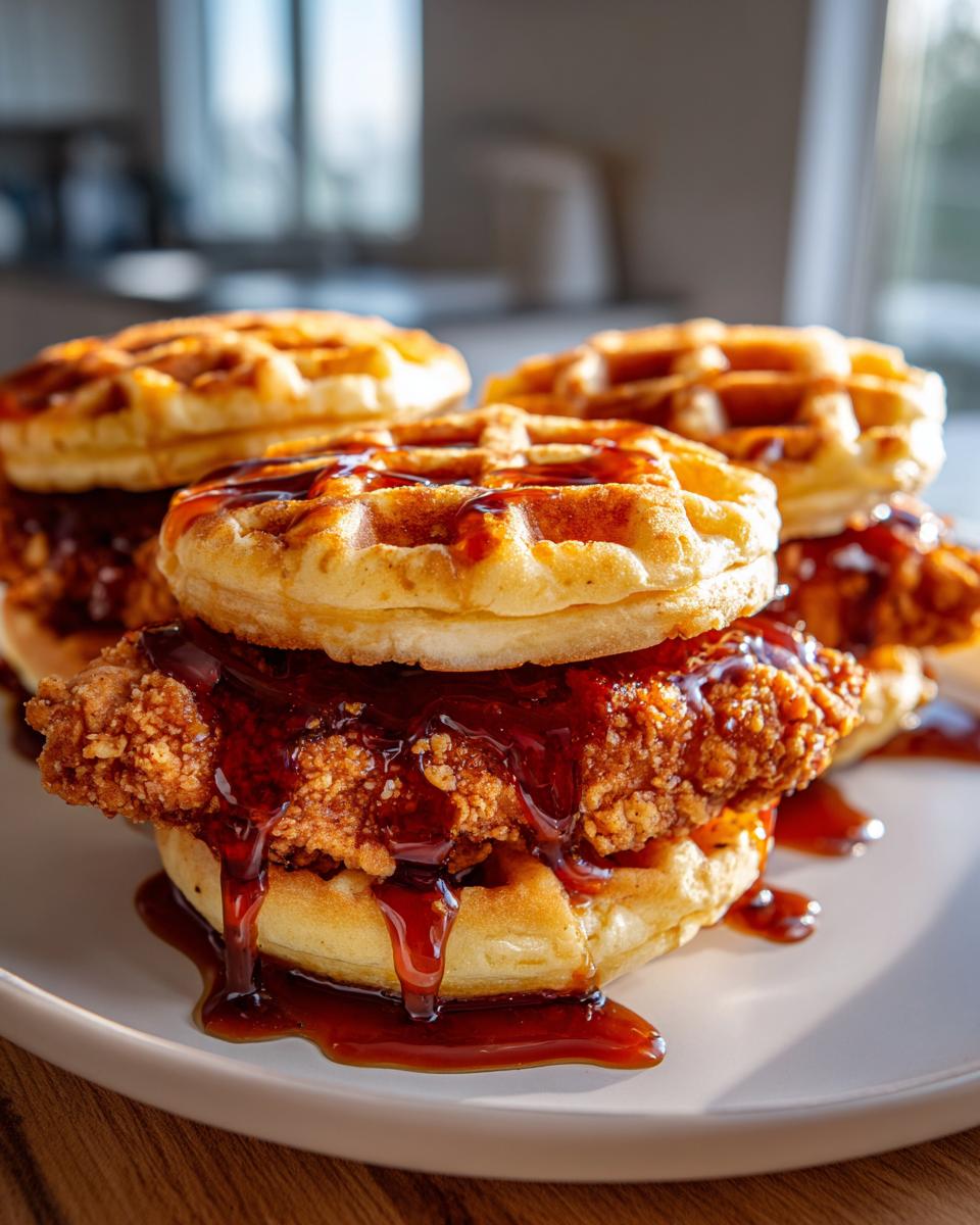 Stunning 12 Chicken and Waffle Sliders 4 Chicken and Waffle Sliders with Spicy Honey - detail 1