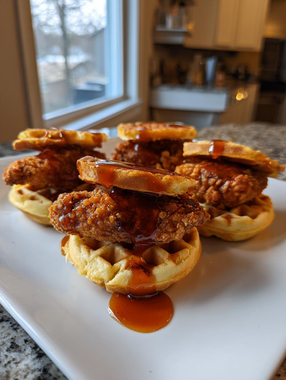 Stunning 12 Chicken and Waffle Sliders 5 Chicken and Waffle Sliders with Spicy Honey - detail 2