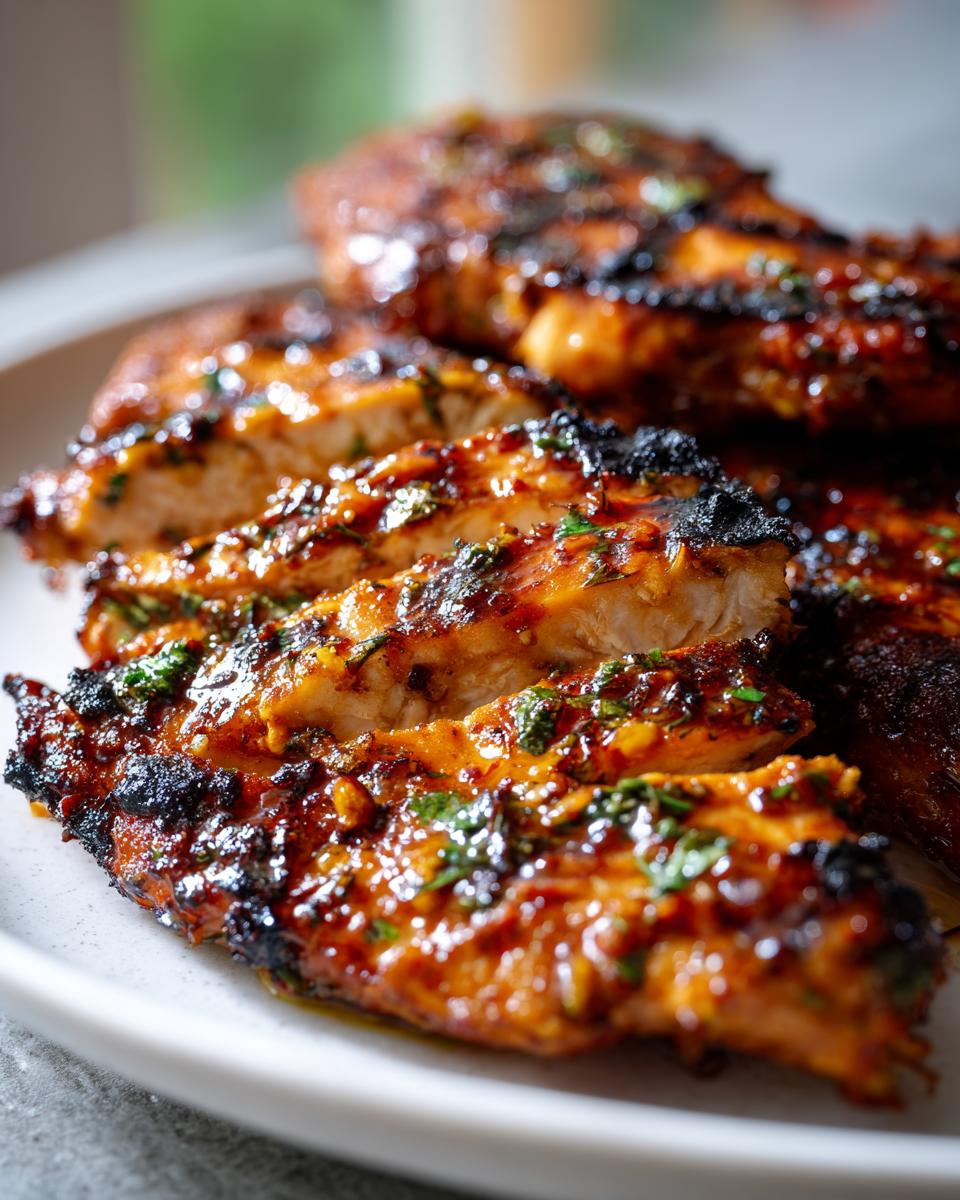 My 3-Hour Citrus Herb Chicken Marinade Recipe Magic 4 Close-up of sliced grilled chicken coated in a glistening Citrus Herb Chicken Marinade.