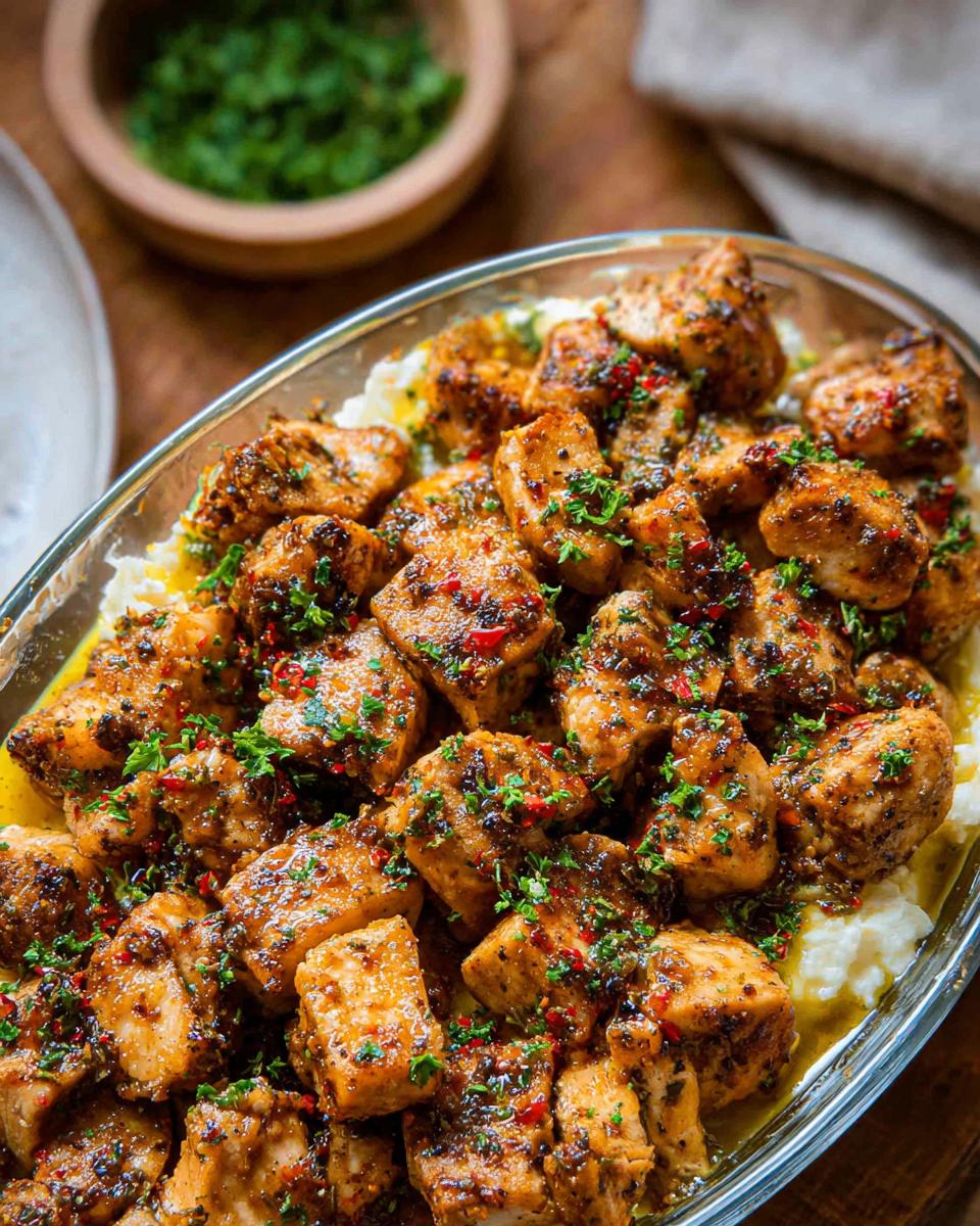 Amazing Cowboy Chicken Bites Recipe in 30 Mins 5 A close-up of delicious Cowboy Chicken Bites Recipe in 30 Minutes, seasoned and garnished with herbs.
