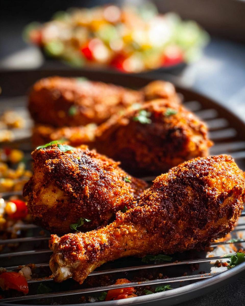Amazing Crispy Baked Chicken Drumsticks Easy Recipe 4 Close-up of perfectly seasoned and crispy baked chicken drumsticks, ready to be served.