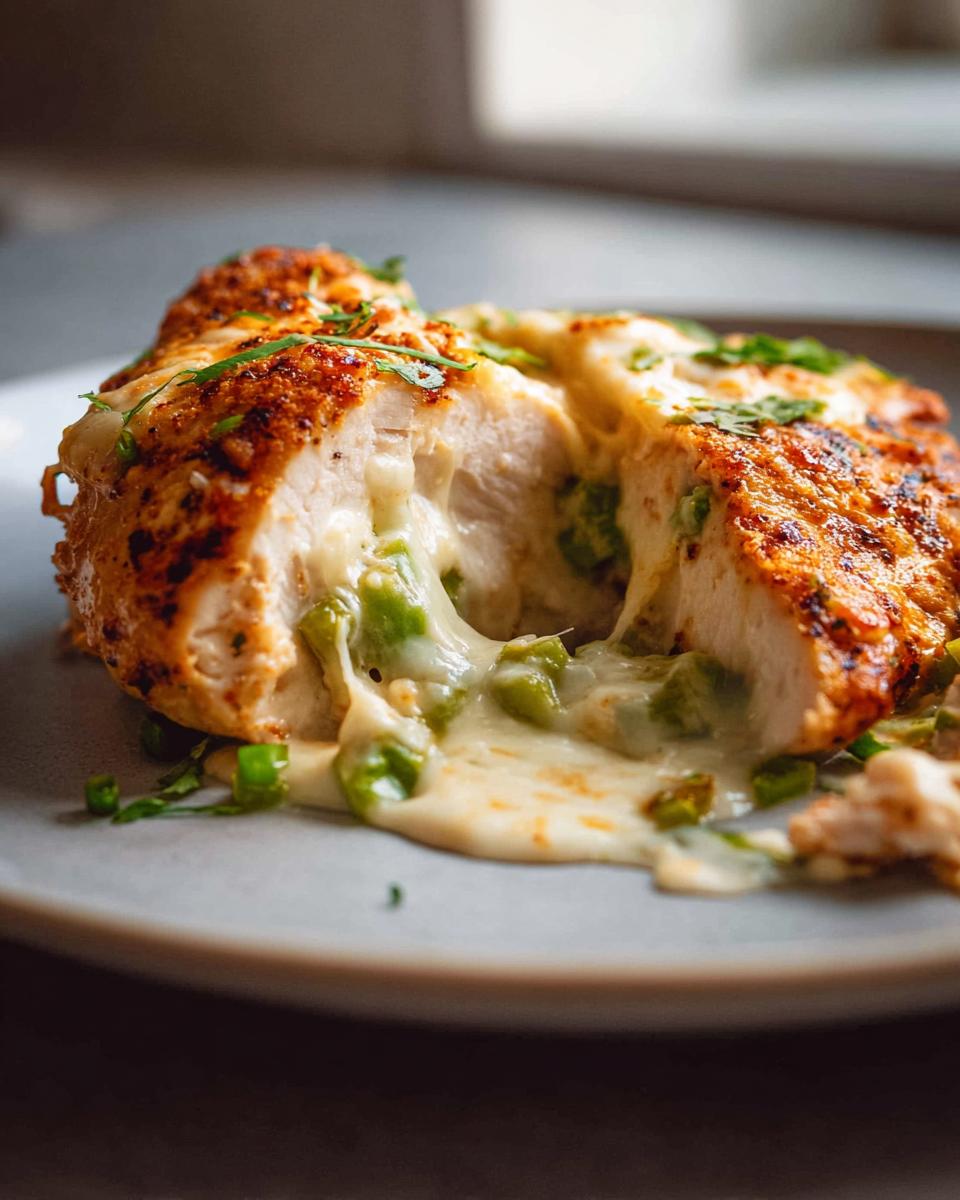 Amazing Smoked Jalapeno Popper Stuffed Chicken 4 A close-up of Smoked Jalapeno Popper Stuffed Chicken, with melted cheese oozing out.